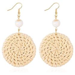 KINIVA Woven Rattan Earrings Dangle Drop With Bead for Women Teen Girls