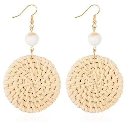 KINIVA Woven Rattan Earrings Dangle Drop With Bead for Women Teen Girls
