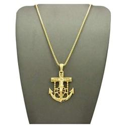 Shiny Jewelers USA Mens Jesus Anchor Cross Hip Hip Jewelry Pendant 24'' Box Rope Cuban Chain Necklace