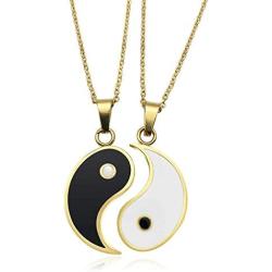 JUXINDA Yin and Yang necklace, personalized engraved stainless steel gold-plated puzzle pendant jewelry, suitable for couples necklaces with adjustable chains