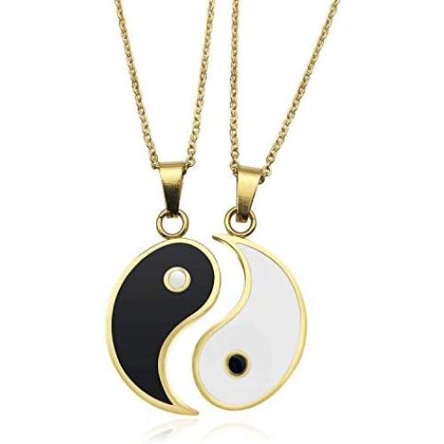 JUXINDA Yin and Yang necklace, personalized engraved stainless steel gold-plated puzzle pendant jewelry, suitable for couples necklaces with adjustable chains