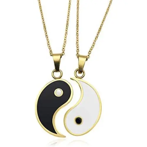 JUXINDA Yin and Yang necklace, personalized engraved stainless steel gold-plated puzzle pendant jewelry, suitable for couples necklaces with adjustable chains JUXINDA Yin and Yang necklace, personalized engraved stainless steel gold-plated puzzle pendant jewelry, suitable for couples necklaces with adjustable chains