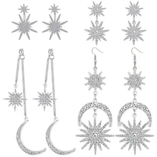 ORAZIO 4 Pairs Cubic Zirconia Moon Sun Star Earrings Exaggerated Punk Moon Dangle Drop Earrings Boho Statement Sun Star Earrings Retro Jewelry for Women Egirls ORAZIO 4 Pairs Cubic Zirconia Moon Sun Star Earrings Exaggerated Punk Moon Dangle Drop Earrings Boho Statement Sun Star Earrings Retro Jewelry for Women Egirls