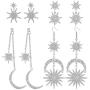 ORAZIO 4 Pairs Cubic Zirconia Moon Sun Star Earrings Exaggerated Punk Moon Dangle Drop Earrings Boho Statement Sun Star Earrings Retro Jewelry for Women Egirls
