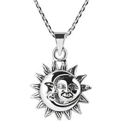 AeraVida Glinting Celestial Sun and Moon .925 Sterling Silver Pendant Necklace