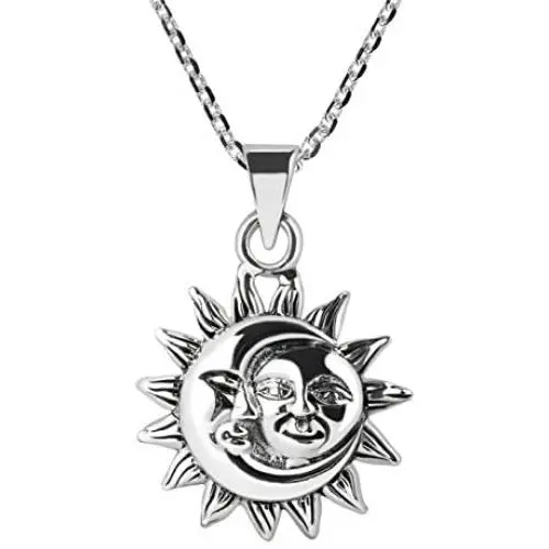 AeraVida Glinting Celestial Sun and Moon .925 Sterling Silver Pendant Necklace AeraVida Glinting Celestial Sun and Moon .925 Sterling Silver Pendant Necklace