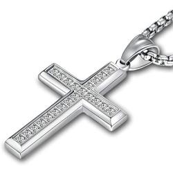 YL Mens Cross Necklace 316L Stainless Steel Jesus Ankh Pendant Rolo Chain Jewelry