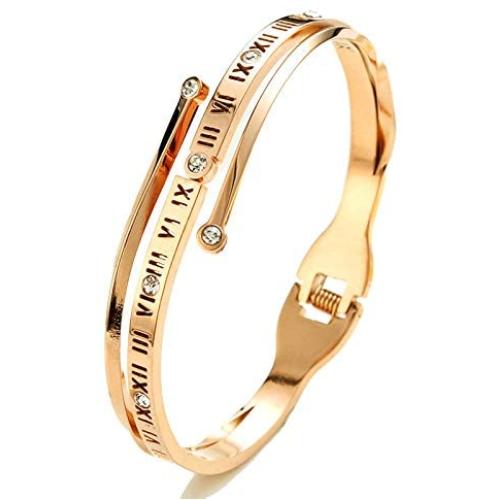 HLDIFENGGS Roman Numeral Bracelet,Jewelry Inspirational Stainless Personalized Zircon Love Cuff Bangle Bracelets for Women Girls