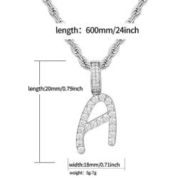 TRIPOD JEWELRY Iced Out Pendant Initial Letter Pendant Necklace for Women, White Gold Plated Custom Pendant with Rope Chain A To Z