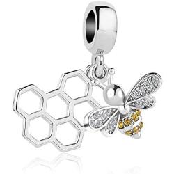 CharmSStory Honeybee Charm Honeycomb Dangle Bead for Necklace Bracelet