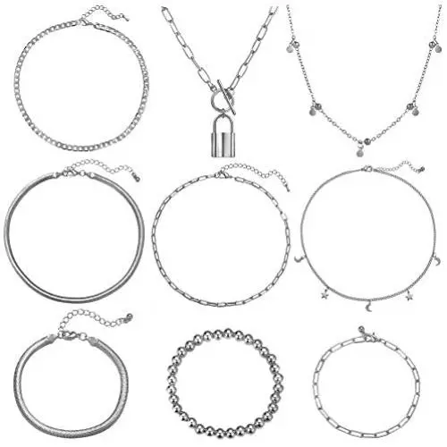 9 PCS Gold Chain Necklaces and Bracelets Set for Women Girls Dainty Link Paperclip Chokers Necklaces Bracelets for Christmas Birthday Gifts 9 PCS Gold Chain Necklaces and Bracelets Set for Women Girls Dainty Link Paperclip Chokers Necklaces Bracelets for Christmas Birthday Gifts