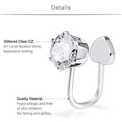 SCERRING Pair of Clear CZ Stainless Steel Ear Cuff Helix Cartilage Clip on Wrap Earrings Non Piercing Fake Nose Lip Tragus Jewelry for Women Girls Adjustable