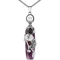 Bivei Lotus Flower Wrapped Healing Crystal Necklace Chakra Natural Stone Reiki Pendant Jewelry