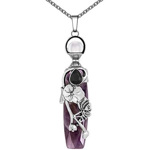 Bivei Lotus Flower Wrapped Healing Crystal Necklace Chakra Natural Stone Reiki Pendant Jewelry