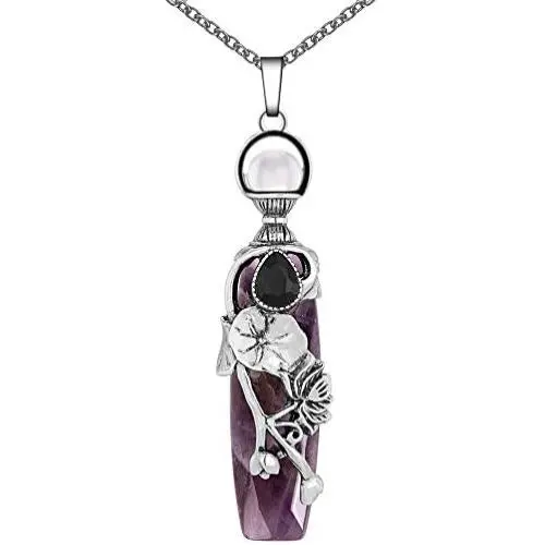 Bivei Lotus Flower Wrapped Healing Crystal Necklace Chakra Natural Stone Reiki Pendant Jewelry Bivei Lotus Flower Wrapped Healing Crystal Necklace Chakra Natural Stone Reiki Pendant Jewelry