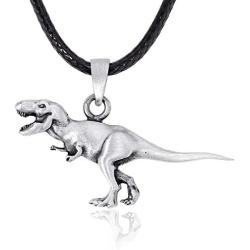 NOUMANDA Vintage Dinosaur Fashion Pendant Leather Chain T-rex Animal Stegosaurus Statement Necklace Accessories