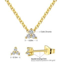 MDFUN Classic Halo Necklace and Stud Earring for Women and Girls, 18K Gold Plated Sparkle Cubic Zirconia Round Cut Clover Earring & Pendant Jewelry Set