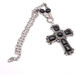 jonline24h Mens Womens Vintage Large Gothic Cross Pendant Necklace & Chain Red Green Black
