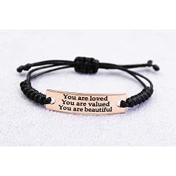 Inspirational Gifts For Women Saying stamped ''You are loved You are valued You are beautiful'' leather inspirational bracelet