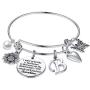 IEFSHINY Sunflower Charm Bracelets for Women Girls, Stainless Steel Expandable Bangle Bracelets Engraved Letter Sunflower Butterfly Initial Charm Sunflower Bracelets Jewelry Gift