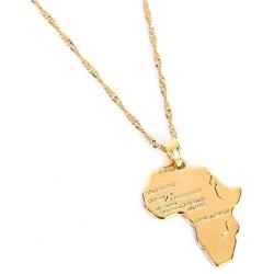 Big Size Crystal Africa Map Pendant Necklace Women Girl 24K Gold Plated African Map Hiphop Item