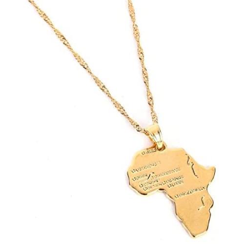 Big Size Crystal Africa Map Pendant Necklace Women Girl 24K Gold Plated African Map Hiphop Item