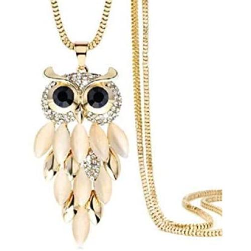 Pingyongchang Lifelike Opal Owl Necklace Owls Pendants Y-Style Necklaces Shiny Sweater Chain Spiritual Energy Gemstone Jewelry for Women Girls Boy Men Owl Lover