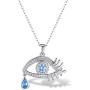 DIOFRG S925 Sterling Silver Protective Evil Eye Teardrop Necklace Natural Blue Cubic Zirconia Pendant for Women Girls Good Lucky Gifts Jewelry