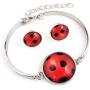 Red Ladybug Insect Earring Necklace Bracelet Set