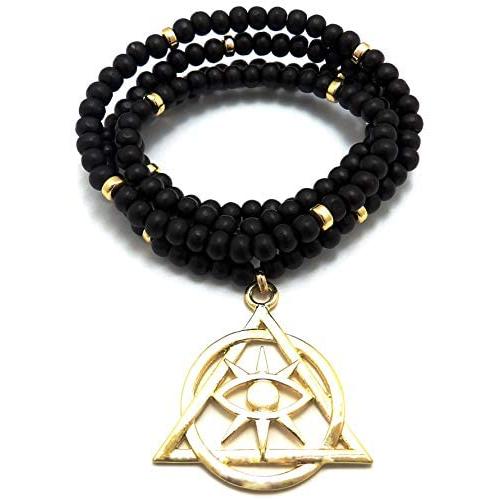 GWOOD Eye Illuminati Gold Color Pendant with 32 Inch Long Bead Necklace
