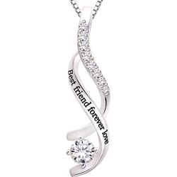 ALOV Jewelry Sterling Silver Best Friend Forever Love Cubic Zirconia Pendant Necklace