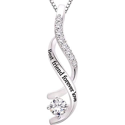 ALOV Jewelry Sterling Silver Best Friend Forever Love Cubic Zirconia Pendant Necklace