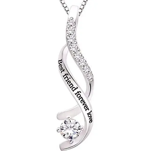 ALOV Jewelry Sterling Silver Best Friend Forever Love Cubic Zirconia Pendant Necklace