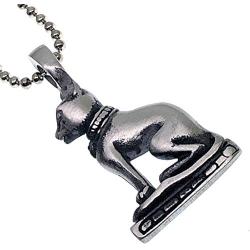 Egyptian Jewelry Pagan Wicca Bastet Bast Goddess Cat Kitty Pewter Mens Womens pendant necklace Amulet for men women unisex Charm w Silver ball chain