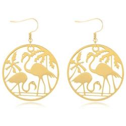 SENFAI Cute Coper Flamingo Bird Dangle Earrings Women Jewelry Beautiful 3 Tone