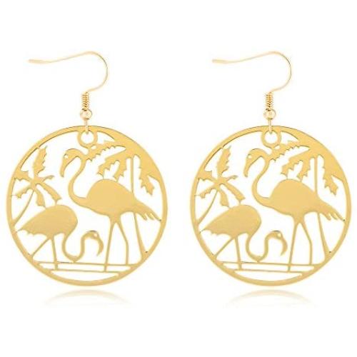 SENFAI Cute Coper Flamingo Bird Dangle Earrings Women Jewelry Beautiful 3 Tone