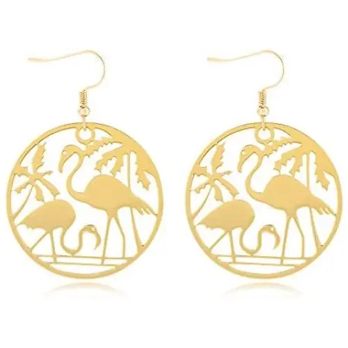 SENFAI Cute Coper Flamingo Bird Dangle Earrings Women Jewelry Beautiful 3 Tone SENFAI Cute Coper Flamingo Bird Dangle Earrings Women Jewelry Beautiful 3 Tone