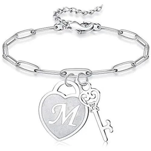 Jewenova Heart Initial Bracelets For Women 26 Letters Engraved Charm Bracelets For Women Stainless Steel Alphabet Bracelet with Cute Key Birthday Valentines Day Jewelry Gift For Girlfriend Jewenova Heart Initial Bracelets For Women 26 Letters Engraved Charm Bracelets For Women Stainless Steel Alphabet Bracelet with Cute Key Birthday Valentines Day Jewelry Gift For Girlfriend