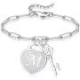Jewenova Heart Initial Bracelets For Women 26 Letters Engraved Charm Bracelets For Women Stainless Steel Alphabet Bracelet with Cute Key Birthday Valentines Day Jewelry Gift For Girlfriend