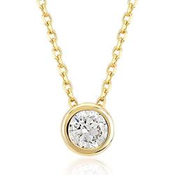 Gelin 14k Yellow Gold Cubic Zirconia Round Solitaire Pendant Chain Necklace for Women, Mothers Day Fine Jewelry Gift, 18 inch