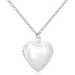 SENFAI Initial Alphabet Letter Heart Shaped Photo Frame Memory Locket Pendant Necklace 18 in