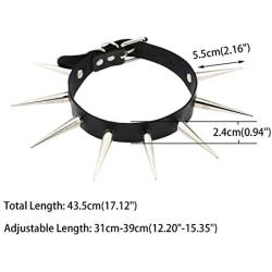 FM FM42 Unisex Simulated Leather PU Punk Rock Gothic Black-Tone/Silver-Tone Very Long 5.5cm(2.16'') Spikes Rivets Choker Collar Necklace (16 Colors)