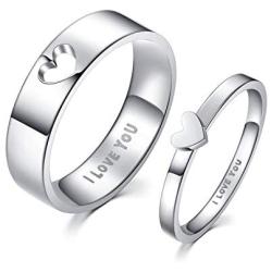 LAVUMO Matching Heart Promise Rings for Couples I Love You Engagement Wedding Ring Band Sets for Him and Her Stainless Steel High Polished Comfort Fit