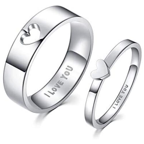 LAVUMO Matching Heart Promise Rings for Couples I Love You Engagement Wedding Ring Band Sets for Him and Her Stainless Steel High Polished Comfort Fit