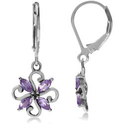 Silvershake Natural Amethyst White Gold Plated 925 Sterling Silver Victorian Style Flower Leverback Earrings