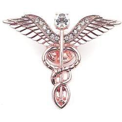 3 Color Crystal Medical Caduceus Brooch Pins Badge Brooches Lapel Pin Medicine Symbol Jewelry Gifts for Nurse Doctor