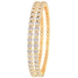 Ratnavali Jewels CZ Zirconia Gold Tone White Solitaire Diamond Bollywood Indian Bangles Jewelry Women
