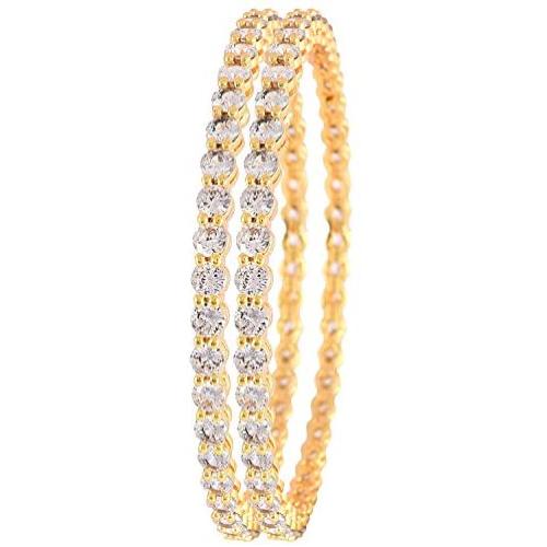 Ratnavali Jewels CZ Zirconia Gold Tone White Solitaire Diamond Bollywood Indian Bangles Jewelry Women