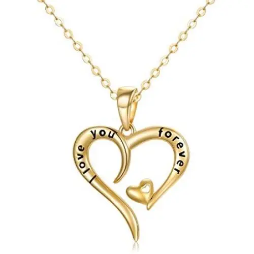 14k Gold''I love You Forever'' Heart Necklace for Women, Real Gold Love Jewelry for Her, 16+1+1 Inch 14k Gold''I love You Forever'' Heart Necklace for Women, Real Gold Love Jewelry for Her, 16+1+1 Inch