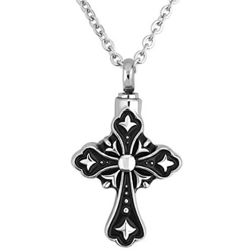 ReisJewelry Religion Cross Jesus Urn Keepsake Necklace for Ashes Memorial Cremation Jewelry